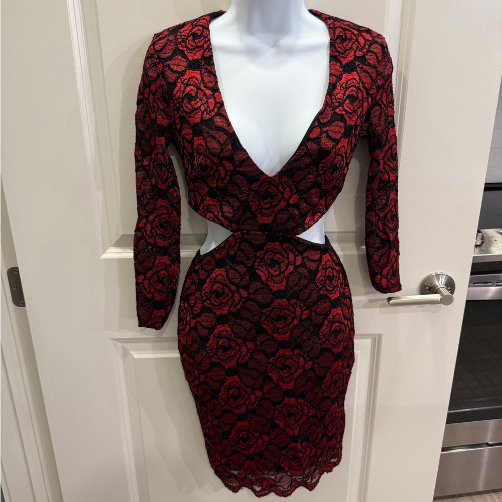 Elegant Red and Black Lace Dress